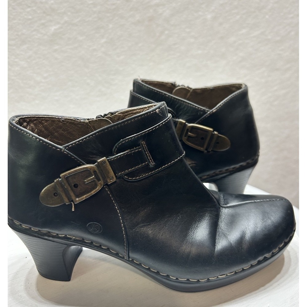 Josef Seibel Black Leather Ankle Heels Booties Side Zip Women's 37/6.5‎